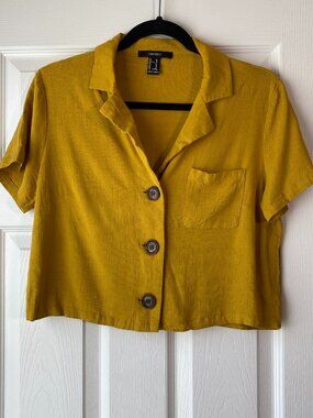 Forever 21 | Mustard Yellow Button Down Cropped Shirt